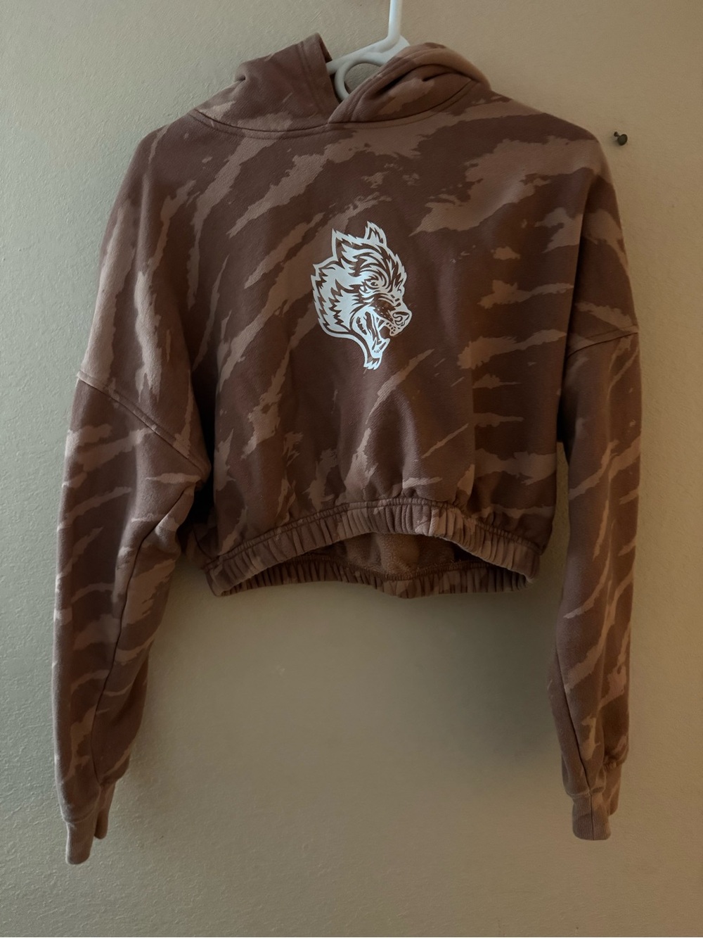 Darc Sport Brown Tie-Dye Cropped Hoodie with White Wolf Graphic